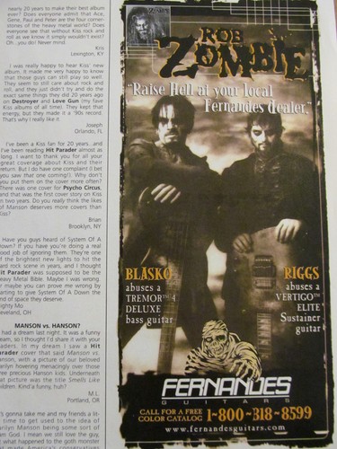 Rob Zombie, Blasko and Riggs, Fernandes Guitars, Full Page Promotional ...