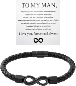 Pulsera Infinity Personalizada para Él - Love You Forever Cuero Regalo - Imagen 1 de 12