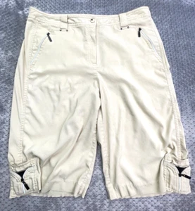 Jamie Sadock Bermuda Golf Shorts Womens 16 Beige Long Khaki Zip Stretch 35x12 - Picture 1 of 13