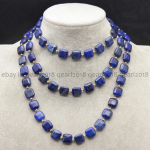 Natural Blue Lapis Lazuli 12mm Flat Square Gemstone Beads Necklace 14-100 inches - Picture 1 of 29