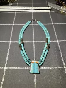 Vintage Sterling Silver Nestoria Coriz NC Native American Turquoise Necklace - Picture 1 of 10