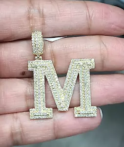 10K Yellow Gold 1.65CT Genuine Diamonds Alphabet Initial Letter M Charm Pendant - Picture 1 of 9