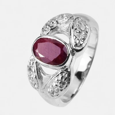 Blood Red Ruby 1.20Ct 925 Sterling Silver Handmade Fine Jewelry Rings Size 6.5 - Image 1 of 4