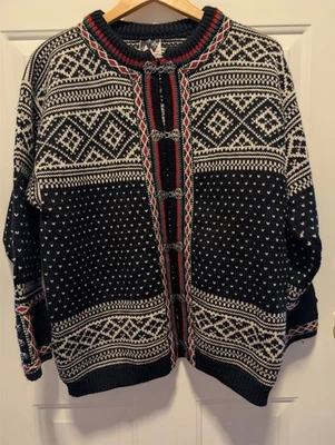 Dale of Norway Cardigan Sweater Women Medium Metal Clasp White Blue Classic Wool - Image 1 of 4