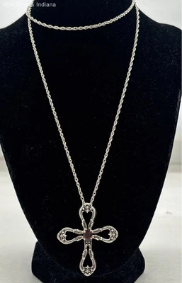 Vintage Gorham Sterling Silver Amethyst Cross Pendant Necklace 28" - Image 1 of 4