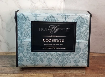 Juego de sábanas estilo hotel Queen 600 hilos 100 % algodón con tejido de satén Foto 1 de 4