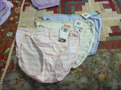 3 Pr- Blue/Grn Stripe/Pnk Stripe Vanity Fair 13380 Cotton Hi Cut Panties *NEW* 7 - Image 1 of 3