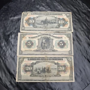 1913 El Banco del Estado de Chihuahua 5 10 20 Pesos Series-A Set 💵 - Picture 1 of 5