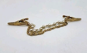De Colección Suéter Guardia Cuerda Cadena Tono Dorado Disfraz Perlas Años 60 Clip Abrazadera Mantón - Imagen 1 de 2