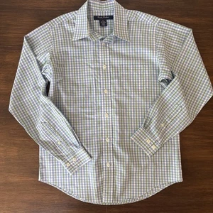 Brooks Brothers Preppy Button Down Shirt Boys Medium Blue Green Long Sleeve - Picture 1 of 7