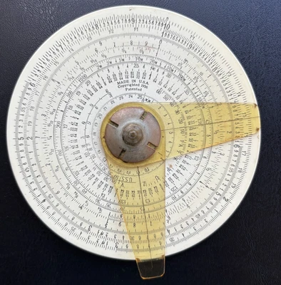 VTG Gilson Circular Midget Slide Rule 1931 1936 USA Calculator Disk Pouch 4 1/4" - Image 1 of 4