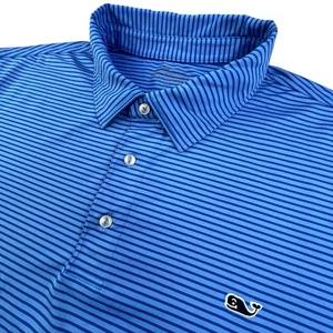 Vineyard Vines On-The-Go Sankaty Polo 2XLT Blue Stripe Golf Performance Stretch - Picture 1 of 9