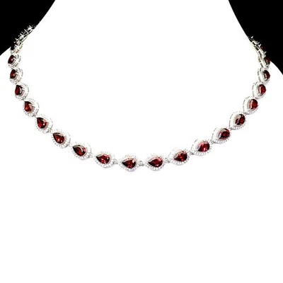 925 Sterling Silver Necklace Pear Mozambique Garnet 7x5mm Gemstone Jewelry 19in - Image 1 of 4