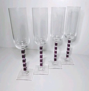 4 Mikasa Viewpoint Amethyst Stem Wine Glasses Square Base 9 5/8" Purple EUC - Picture 1 of 6