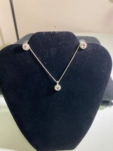 Used Vintage 18" Silver Chain with Pink and Glass Stud Earrings - Picture 1 of 3