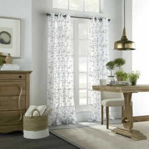 Linden Street Brooke WHITE GRAY Embroidered Sheer Grommet Curtain 50x84 JCPENNEY - Picture 1 of 5