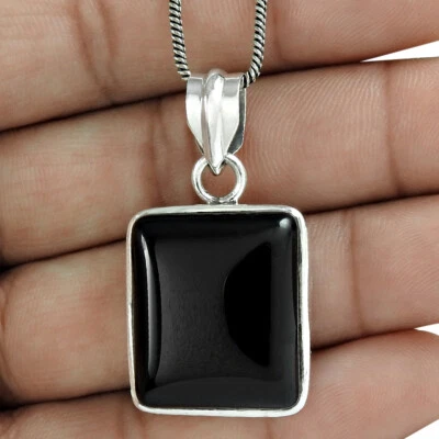 Ciondolo In Onice Nero Naturale In Argento Sterling 925 Per Dono Donne R50 - Immagine 1 di 4
