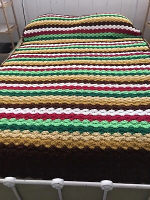 Handmade Crocheted Afghan 80" x 45" Multicolor Expertly Made Classic Shell Style - Image 1 of 4