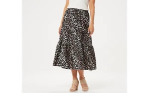 H by Halston Midirock Regular Animal Printed Washed Satin Schwarz M A354254 - Bild 1 von 4