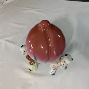 Vintage Chinese Porcelain 10" Figurine 3 Boys Holding Large Longevity Peach - Picture 1 of 9