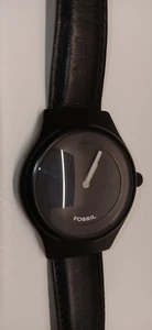 VINTAGE Fossil Mens Watch Big Tic Stainless Black Leather Band - Works - Picture 1 of 5