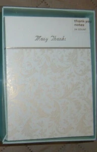 24 Ivory Pearl Silver Scroll Many Thanks You Cards Notes +Envelopes Wedding NEW! - Picture 1 of 3