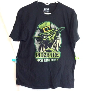 Star Wars Yoda Fifth Sun Pinch Me You will not Black T Shirt St Patrick Day Sz L - Picture 1 of 6