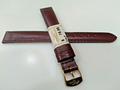New ZRC France Made Burgundy Calfskin Leather 12mm Watch Band Gold Tone Buckle - Image 1 of 4