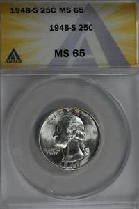 1948-S .25 ANACS MS 65 Washington Quarter, Silver 25 Cents (0.25) - Picture 1 of 2