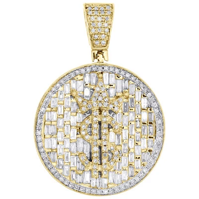 Colgante con corona de dinero y signo de dólar de diamantes baguette de oro amarillo de 10 quilates para hombre 1,46 quilates Foto 1 de 4