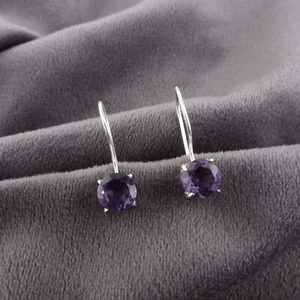 Dainty Iolite Gemstone Hook Earrings 925 Sterling Silver Handmade Jewelry Gifts - Picture 1 of 5