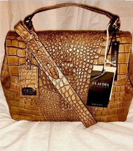 CLAUDIA FIRENZA ITALIAN CROCO EMBOSSED HANDBAG TAUPE NEW $250