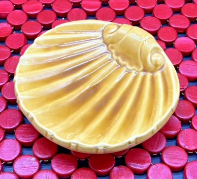 Jabonera vintage cerámica concha de almeja amarillo marrón Art Deco decoración de playa Foto 1 de 4