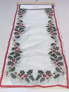 Cherished Traditions Table Runner 14”x 72” Christmas Embroidered Holly NWT - Picture 1 of 6