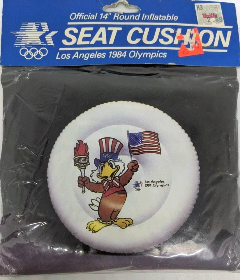 VINTAGE 1984 Olympics Los Angeles Official 14” Round Inflatable Seat Cushion NEW - Image 1 of 4