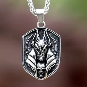 Stainless Steel Men's Necklace Egyptian Anubis God Amulet Punk Vintage Jewelry - Picture 1 of 5