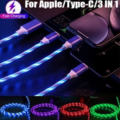 Glowing LED Light Cable 3 in 1 Fast Charging Cord Type C Micro USB For Phone - Image 1 of 4