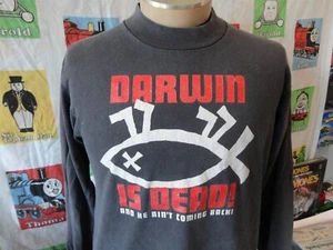Vintage 90's Darwin Is Dead Long Sleeve Faded Black T Shirt Mens Size L  fish - Picture 1 of 6