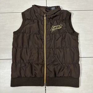 Disney Hannah Montana Girls Brown Puffer Zip Vest Nostalgia 2000s Y2K L 10/12 - Picture 1 of 5