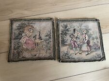 Vintage Antique French Tapestry  Countryside Romance Scene 7”X7” "Made in France