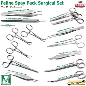 Feline Spay Pack Surgical Instruments Set Veterinary Small Animal Surgery Kit - Picture 1 of 10