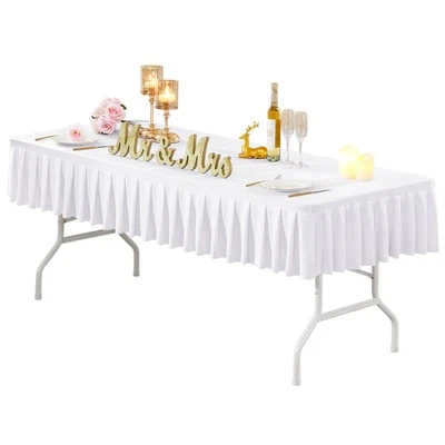 Rectangle Tablecloth Fitted Cover White Spandex For 6 Foot 6ft Stretch Wedding - Image 1 of 4