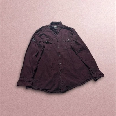 Camisa masculina Harley Davidson XL borgonha botão manga longa motociclista grunge - Imagem 1 de 4