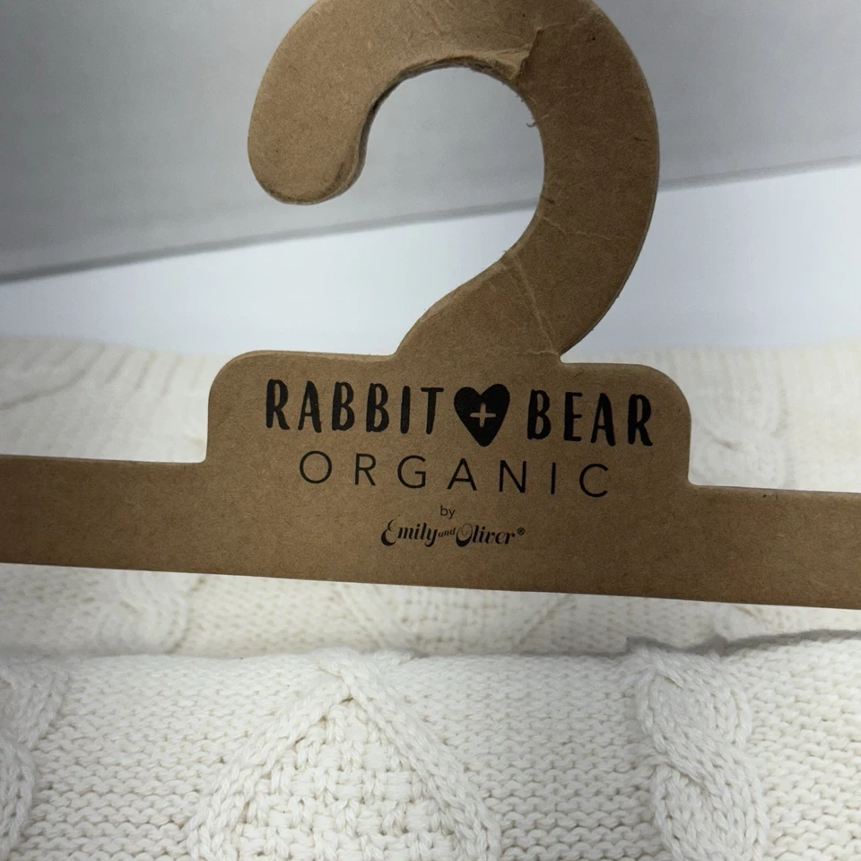 Rabbit + Bear Organic Lovey  Cable Knit Beige Baby Security Blanket NEW 33x36 - Image 1 of 4