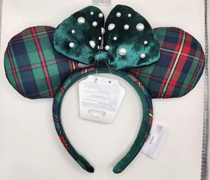 2025 Disney Parks Weihnachten Urlaub kariert Perlen Minnie Ohren Ohr Stirnband neu - Bild 1 von 2