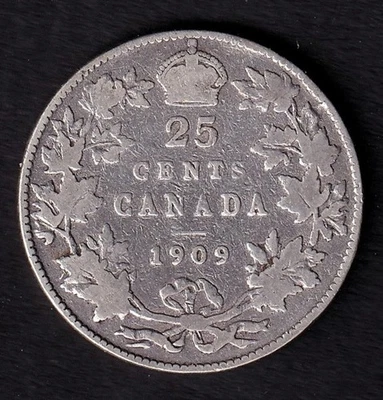 Canada 1909 25c Twenty Five Cent Silver Coin King Edward VII .925 Silver - Image 1 of 2
