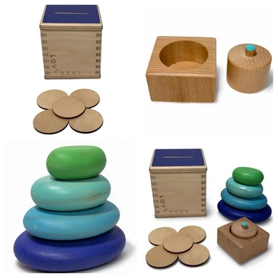 Lovevery Coin Bank Drop Box Stacking Stones Wood Toy Montessori Preschool Lot - Image 1 of 4
