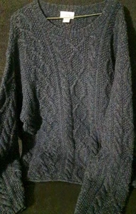 J.CREW HAND KNIT 100%WOOL CABLE FISHERMAN STYLE NAVY/BLUE MENS XL - Picture 1 of 6