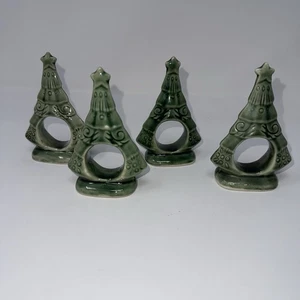 Konvolut 4 Vintage Keramik Weihnachtsbaum Serviettenringe - Bild 1 von 4