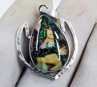 Ciondolo in argento sterling 925 28 ct opale monarca di fuoco bellissimo cion... - Immagine 1 di 4
